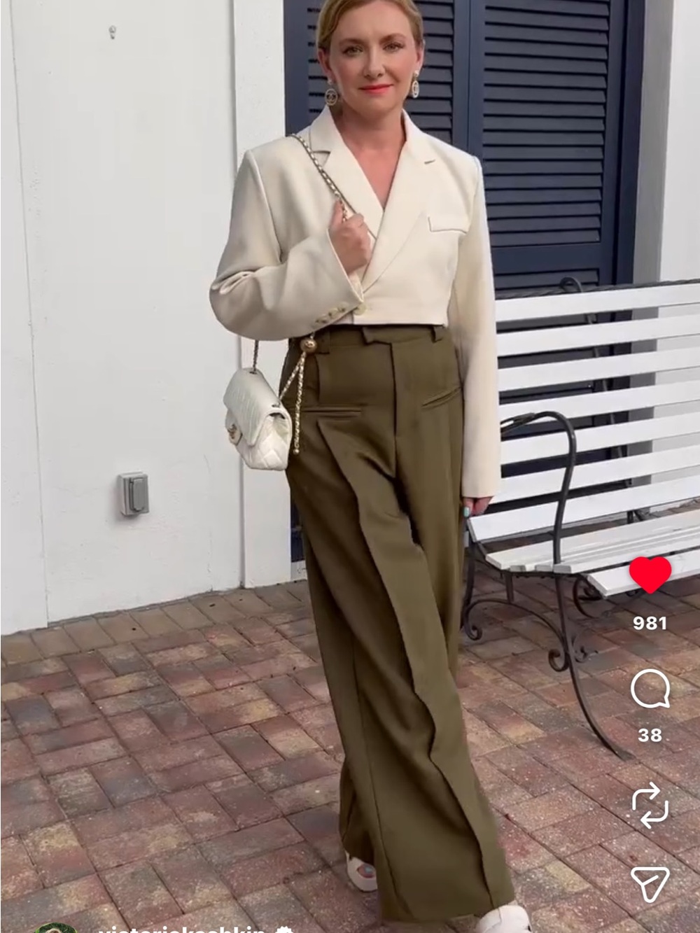 Uoozee Khaki High Waisted Wide Leg Palazzo Pants Tailored Military Style Size M
